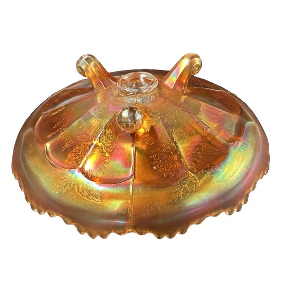 Vintage Imperial Carnival Windmill Pattern Footed Round Glass Bowl with 3 Feet - Picture 9 of 14